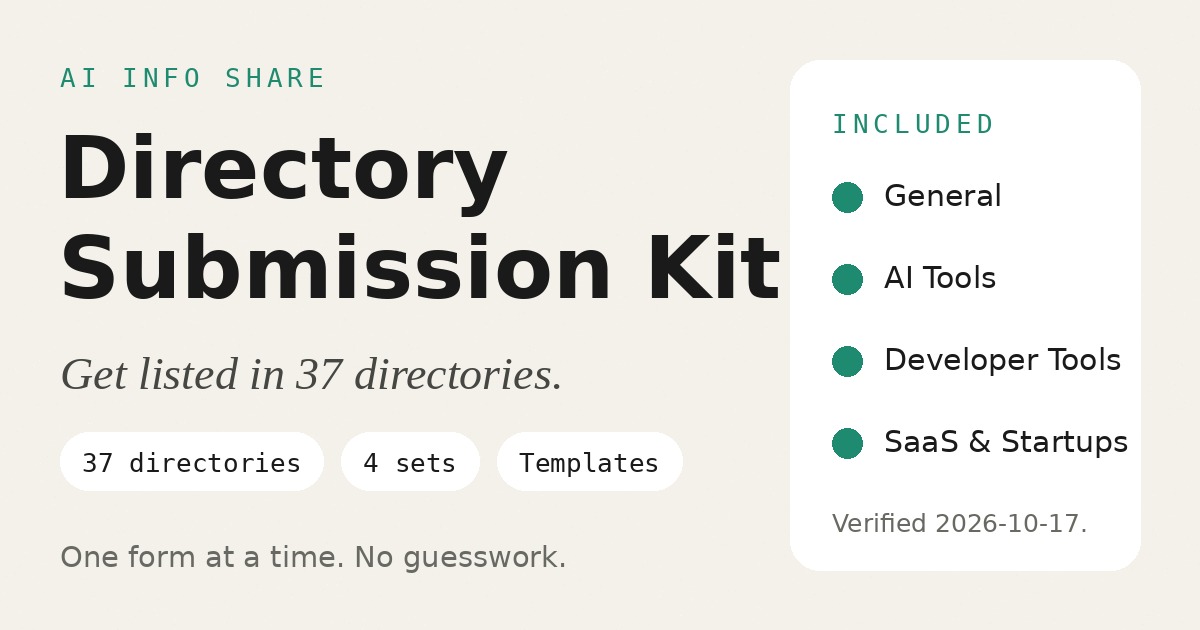 Cover: Directory Submission Kit — 37 verified directories, 4 sets