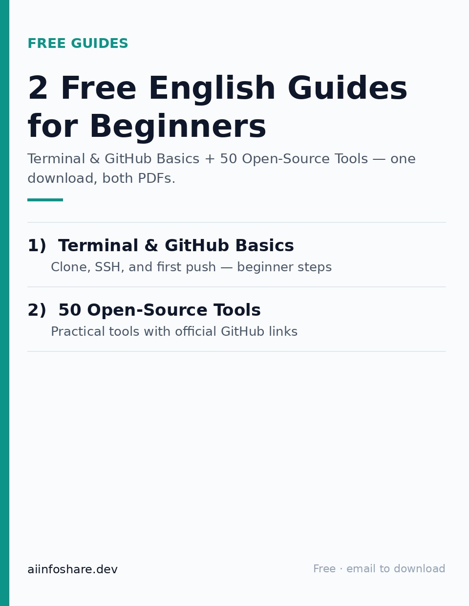 Cover: free guides — Terminal & GitHub Basics and 50 Open-Source Tools