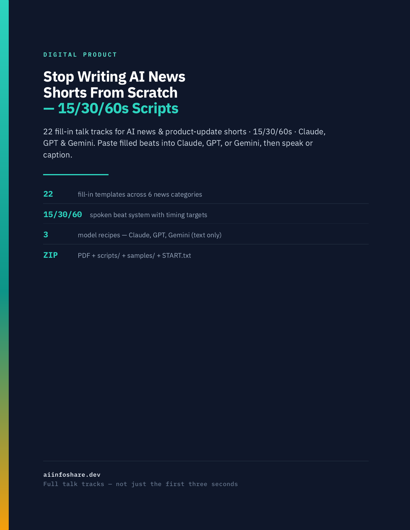 Cover: Stop Writing AI News Shorts From Scratch — 15/30/60s Scripts